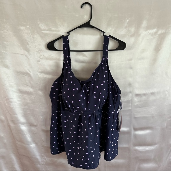 Swimsuits For All Women's Plus Size Flared Tankini Top Purple Dot - Picture 1 of 7